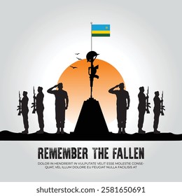 Rwanda flag in remember the fallen flag for morning sun and army design