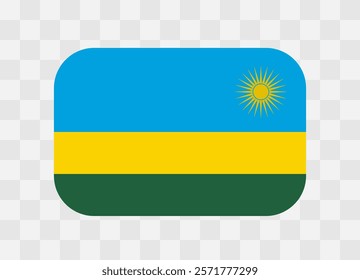 Rwanda flag - rounded rectangle colorful flag representing a country cultural identity and heritage. The essence of national pride and unity. Vector flag on transparent background.