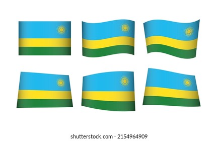 Bandera Ruandesa Ruandeses Ondeando Banderas Iconos Vectores Fijar Onda Onda Viento Oleado África República Africana Símbolo de Estado Nacional Botones de pancarta Todo País Diseño Mundial Emblema Gráfico Kigali Icono