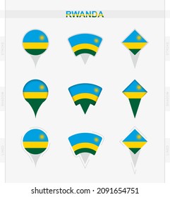 Ruanda Fahne, Set von Lage Pin Symbole der ruandischen Flagge. Vektorgrafik nationaler Symbole.