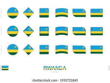 Rwanda flag set, simple flags of Rwanda with three different effects. Vector illustration.