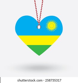 Rwanda flag in the shape of a heart with hang tags