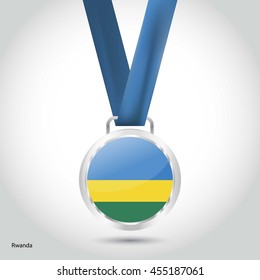 Rwanda Flag in Silver Medal. Vector Illustration. RIO Olympic Game silver Medal. Vector Illustration