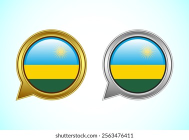 Rwanda flag speech bubble. Speaking flag icon in gold and silver color