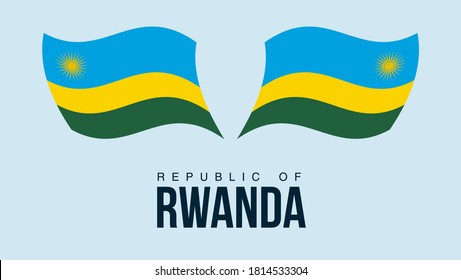 Símbolo del estado de la bandera de Ruanda aislado en una bandera nacional de fondo. Tarjeta de saludo Día Nacional de la Independencia de la República de Ruanda. Cartel de ilustración con bandera de estado realista.
