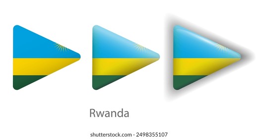 Rwanda flag vector icons set in the shape of rounded triangle