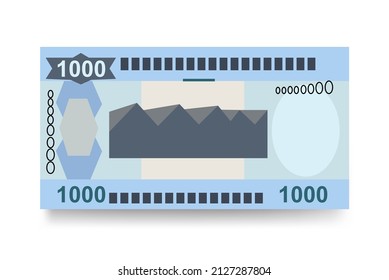 Ilustración del vector del franco de Ruanda. Dinero ruandés puso billetes en paquete. Dinero en papel 1000 RWF. Estilo plano. Aislado sobre fondo blanco. Diseño sencillo y mínimo.