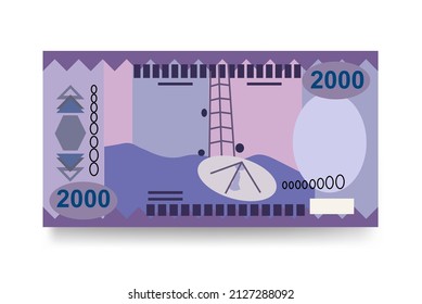 Rwanda Franc Vector Illustration. Rwandan money set bundle banknotes. Paper money 2000 RWF. Flat style. Isolated on white background. Simple minimal design.