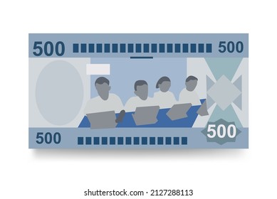Ilustración del vector del franco de Ruanda. Dinero ruandés puso billetes en paquete. Dinero en papel 500 RWF. Estilo plano. Aislado sobre fondo blanco. Diseño sencillo y mínimo.