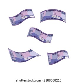 Rwanda Franc Vector Illustration. Rwandan money set bundle banknotes. Falling, flying money 2000 RWF. Flat style. Isolated on white background. Simple minimal design.