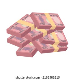 Rwanda Franc Vector Illustration. Rwandan money set bundle banknotes. Paper money 5000 RWF. Flat style. Isolated on white background. Simple minimal design.