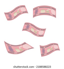 Rwanda Franc Vector Illustration. Rwandan money set bundle banknotes. Falling, flying money 5000 RWF. Flat style. Isolated on white background. Simple minimal design.