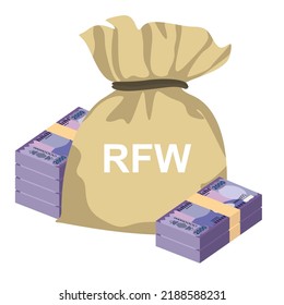 Rwanda Franc Vector Illustration. Rwandan money set bundle banknotes. Money bag 2000 RWF. Flat style. Isolated on white background. Simple minimal design.