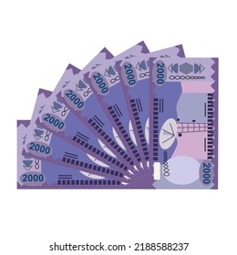 Rwanda Franc Vector Illustration. Rwandan money set bundle banknotes. Paper money 2000 RWF. Flat style. Isolated on white background. Simple minimal design.