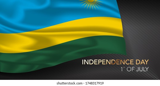Rwanda happy independence day greeting card, banner with template text vector illustration. Rwandan memorial holiday 1st of July design element with 3D flag with sun