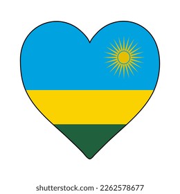 Rwanda Heart Shape Flag. Love Rwanda. Visit Rwanda. Eastern Africa. Africa. African Union. Vector Illustration Graphic Design.