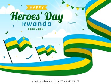 Rwanda Heroes Day Vector Illustration on February 1 with Rwandan Flag and Soldier Memorial who Struggled in National Holiday Cartoon Background