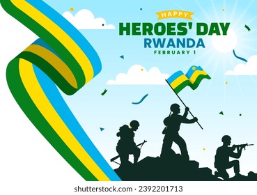 Rwanda Heroes Day Vector Illustration on February 1 with Rwandan Flag and Soldier Memorial who Struggled in National Holiday Cartoon Background