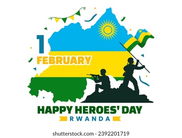 Rwanda Heroes Day Vector Illustration on February 1 with Rwandan Flag and Soldier Memorial who Struggled in National Holiday Cartoon Background