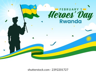 Rwanda Heroes Day Vector Illustration on February 1 with Rwandan Flag and Soldier Memorial who Struggled in National Holiday Cartoon Background