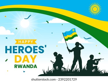 Rwanda Heroes Day Vector Illustration on February 1 with Rwandan Flag and Soldier Memorial who Struggled in National Holiday Cartoon Background