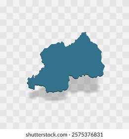 Rwanda high detailed vector representation of country silhouette. 3D map on transparent background with dropped shadow. For educational, decorative, or informational use.