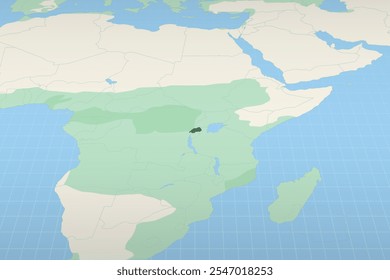 Rwanda highlighted on a detailed map, geographic location of Rwanda. Vector Map.