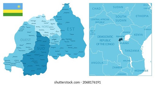 Rwanda - highly detailed blue map. Vector illustration