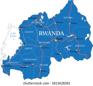 Rwanda highly detailed political map