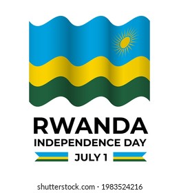 Rwanda Independence Day lettering with flag isolated on white. National holiday celebrated on July 1. Vector template for typography poster, banner, greeting card, flyer, etc.