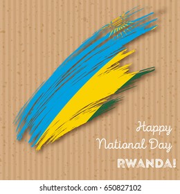 Rwanda Independence Day Patriotic Design. Expressive Brush Stroke in National Flag Colors on kraft paper background. Happy Independence Day Rwanda Vector Greeting Card.