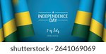 Rwanda independence day vector banner, greeting card. Rwandese wavy flag in 1st of July national patriotic holiday horizontal design