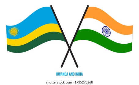 Rwanda and India Flags Crossed And Waving Flat Style. Official Proportion. Correct Colors.