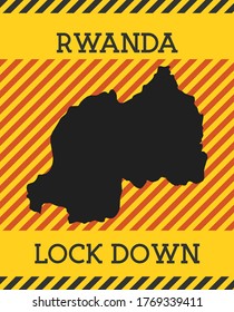 Rwanda Lock Down Sign. Yellow country pandemic danger icon. Vector illustration.