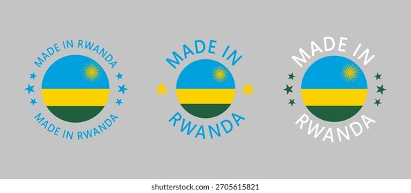 Rwanda Made in Stamp in circle with flag on white background