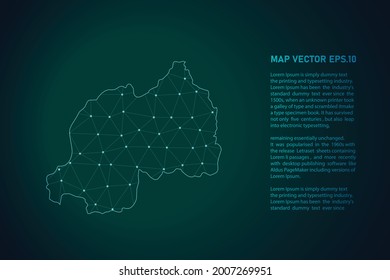 mapa de ruanda. Resumen de la línea de purga y las escalas de puntos en el fondo oscuro. Línea de red poligonal de malla 3D, esfera de diseño, punto y estructura. Ilustración vectorial eps 10.