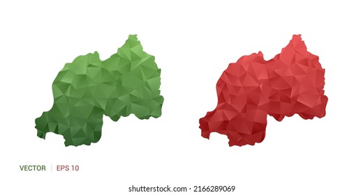 Rwanda map of abstract vector polygon set couple color green and red.