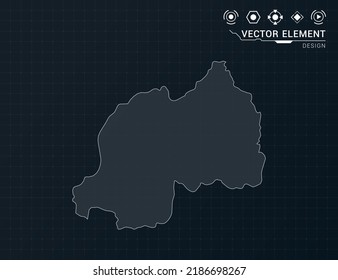 Rwanda Map Of Black Digital Frame HUD, GUI, UI Interface Technology Radar Vector.