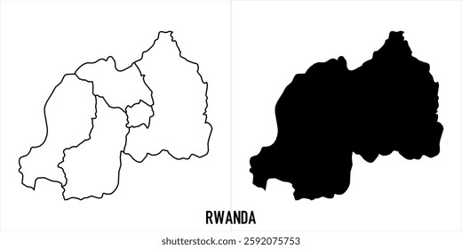 rwanda Map - black World Map International vector template with High detailed isolated on white background - Vector
