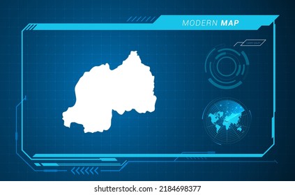 Rwanda Map Of Blue Digital Frame HUD, GUI, UI Interface Technology Radar Vector.