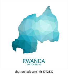 Rwanda map - blue geometric rumpled triangular low poly style gradient graphic background , polygonal design for your . Vector illustration eps 10.