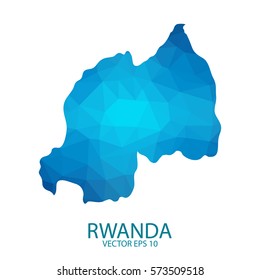 Rwanda map - blue geometric rumpled triangular low poly style gradient graphic background , polygonal design for your . Vector illustration eps 10.