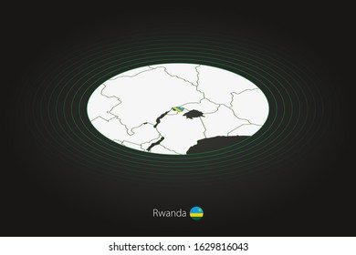 Rwanda map in dark color, oval map with neighboring countries. Vector map and flag of Rwanda