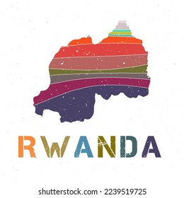 Rwanda map design. Shape of the country with beautiful geometric waves and grunge texture. Captivating vector illustration.
