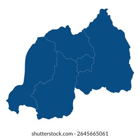 Mapa de Ruanda dividido em cinco províncias. Mapa de Ruanda dividido em cinco províncias na cor azul
