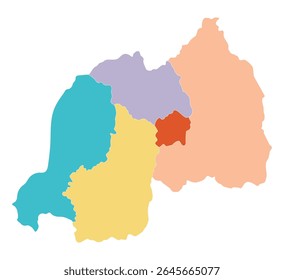 Rwanda map divided into five provinces. Map of Rwanda divided into five provinces in multicolor