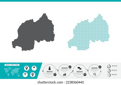 Rwanda map of dots gray and green for presentation. Set couple pixel creative concept for infographic.