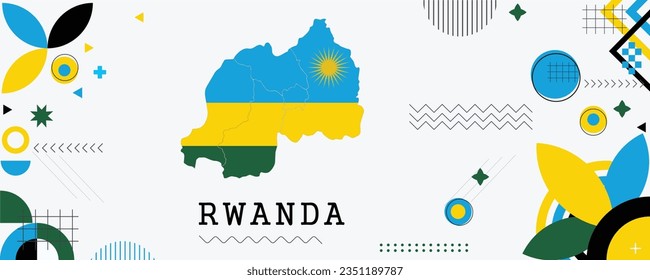 diseño de banner del día nacional de la bandera del mapa de ruanda. fondo web de arte gráfico del tema de bandera. Abstracto celebración decoración geométrica ilustración vectorial