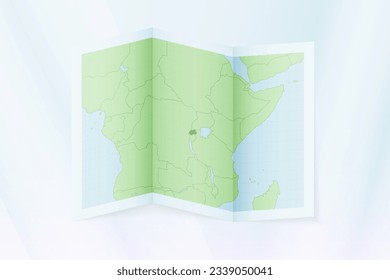 Rwanda map, folded paper with Rwanda map. Vector illustration.