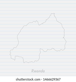 Rwanda map hand drawn gray outline on notebook background. Vector Illustration EPS10.